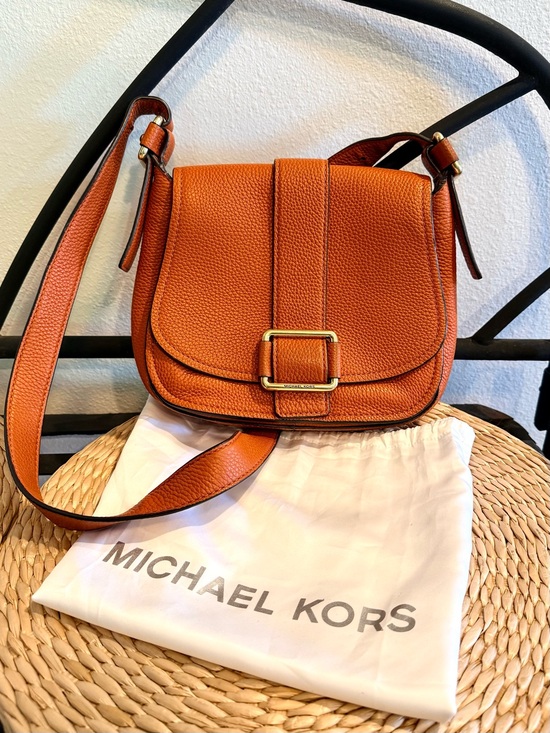Michael Kors Handbags - MK Maxine Saddle Bag Pebbled Leather Crossbody in Cognac